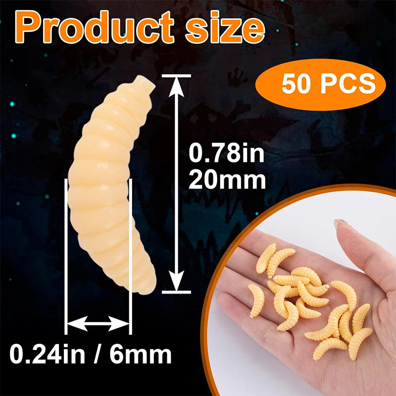 Silicone Maggot Grub Soft Fishing Lures – 50pcs Artificial Worms Soft Fishing Lure Zpaxo