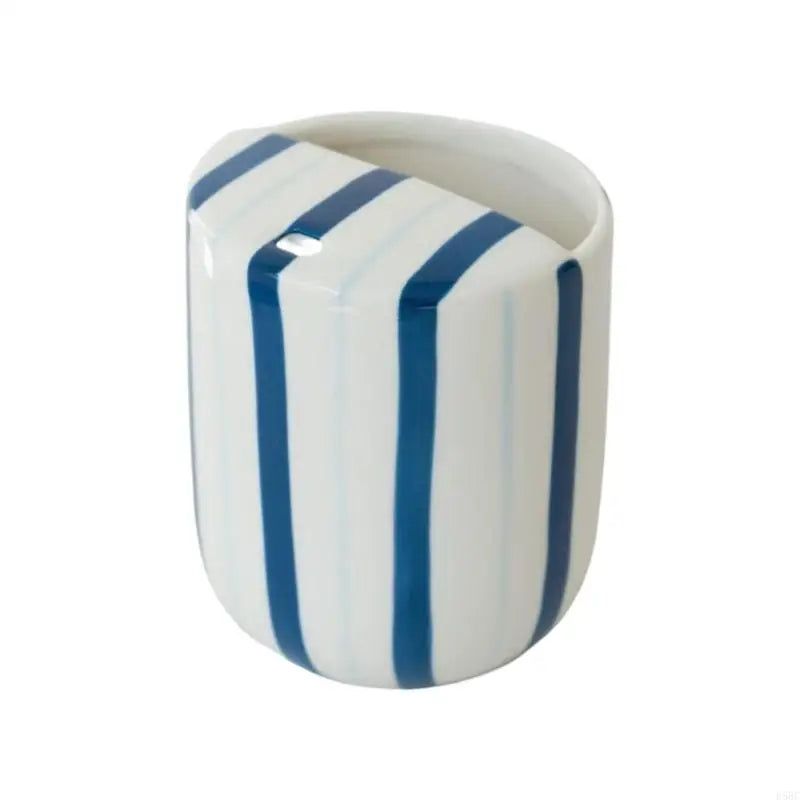 Multipurpose Striped Ceramic Mug With Sip Hole For Both Hot And Cold Beverages Zpaxo