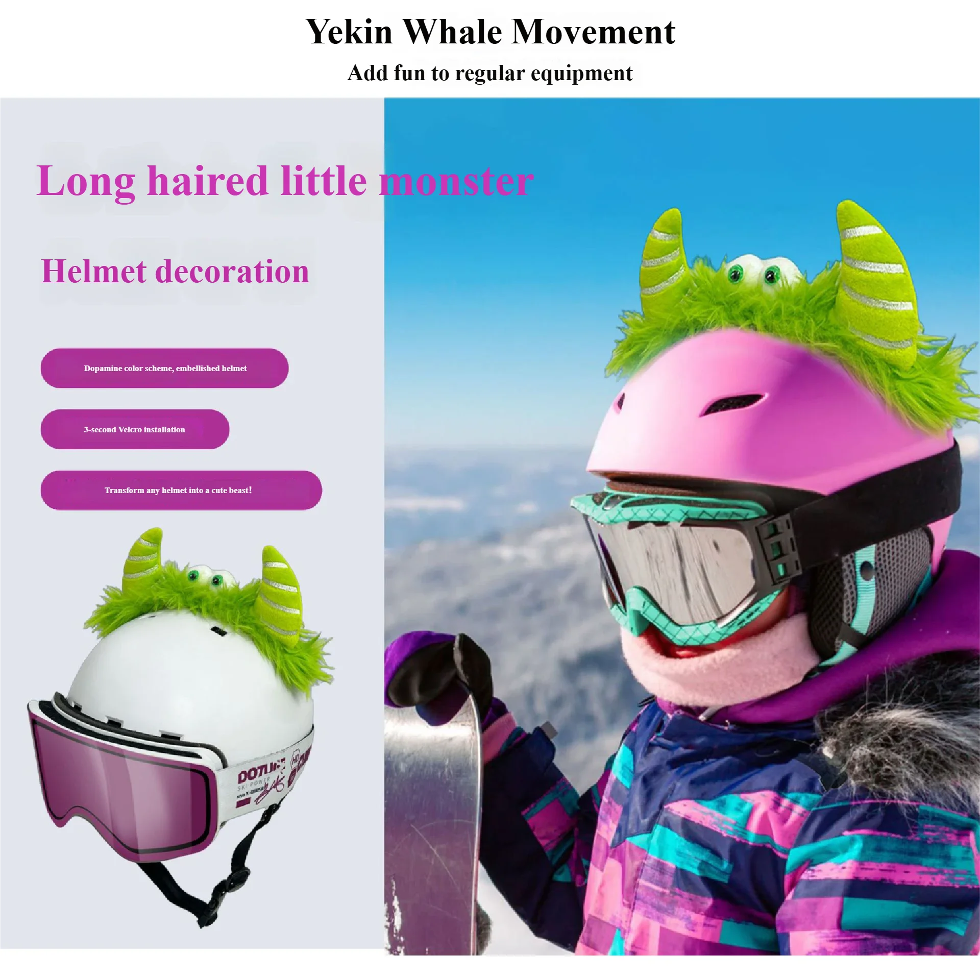 3D Plush Monster Helmet Ears – Fun Ski & Outdoor Helmet Decor