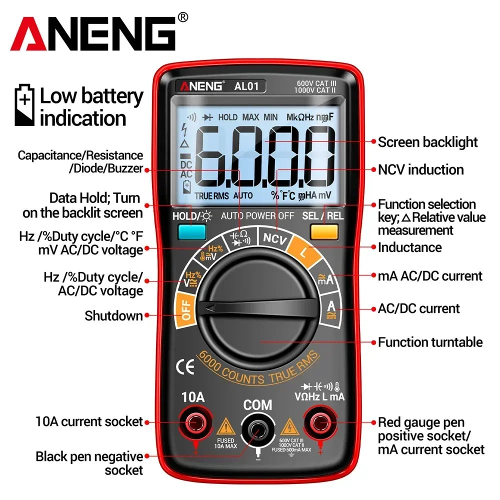 True RMS NCV Handheld 6000 Counts L Inductance Digital Multimeters