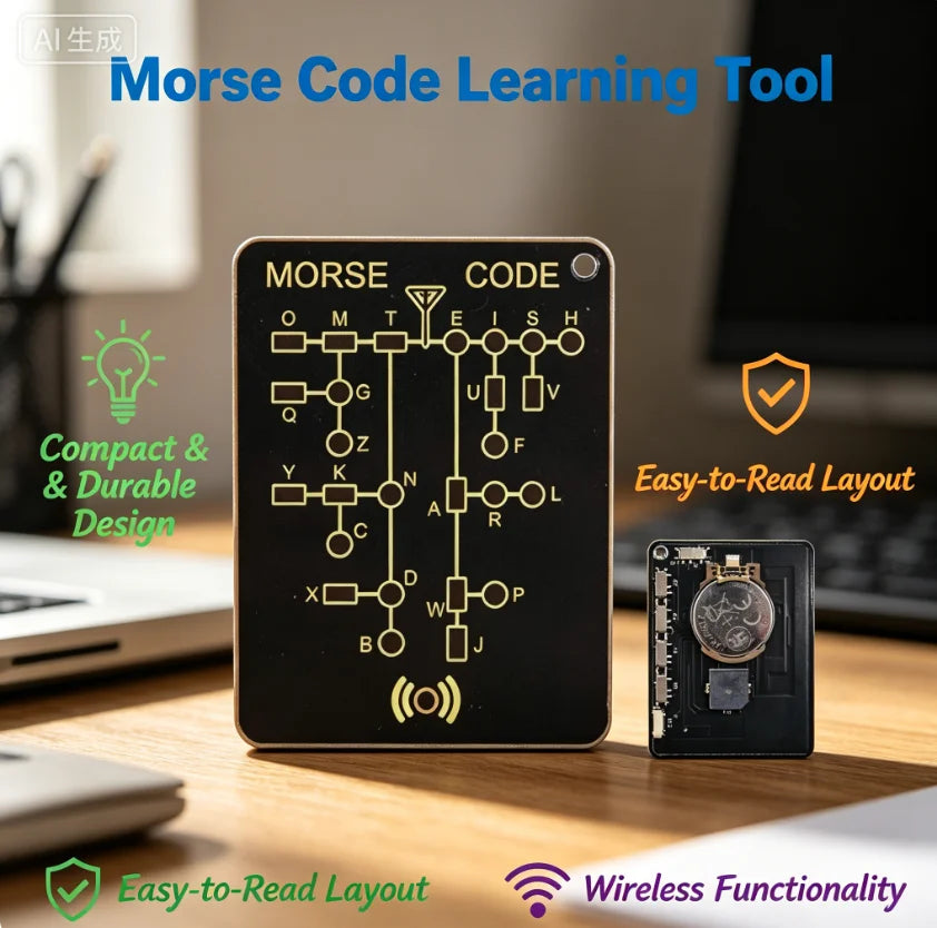 LED Morse Code Trainer Card Pocket-Sized Portable Encryption Practice Device Lightweight Morse Code Practice Trainer for Adult Zpaxo