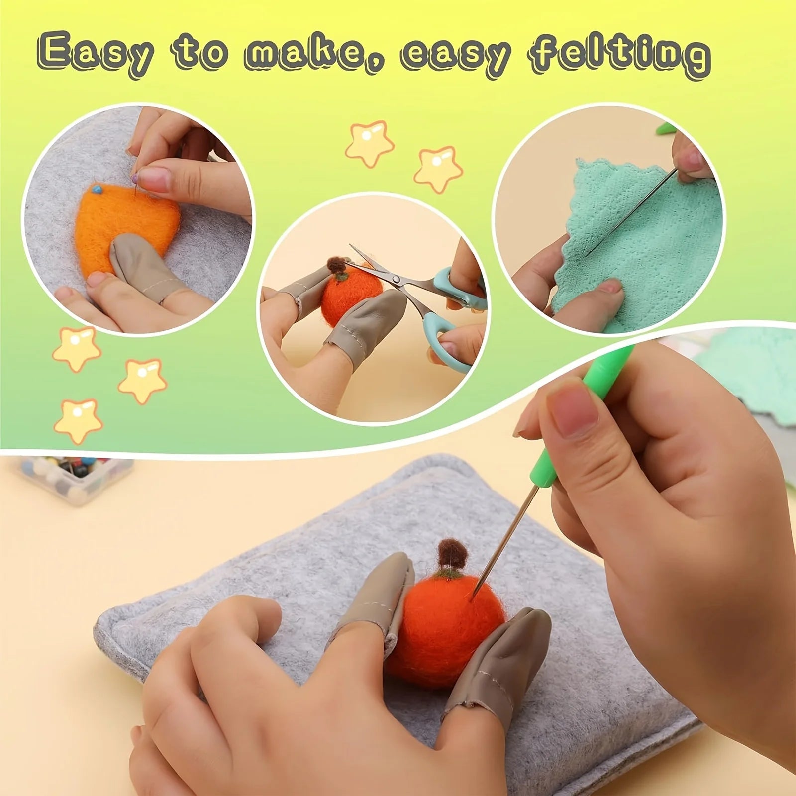 Needle Felting Metal Tool 3 Sizes Wooden Handles 12 Needles Finger