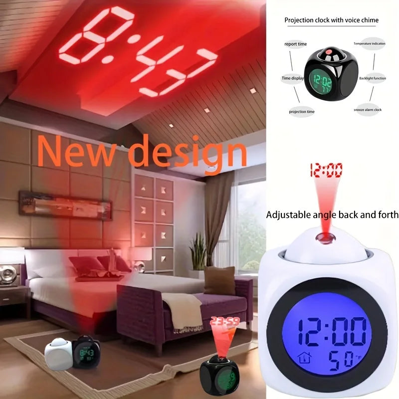 Portable LCD Digital Projection Alarm Clock Screen Display Living