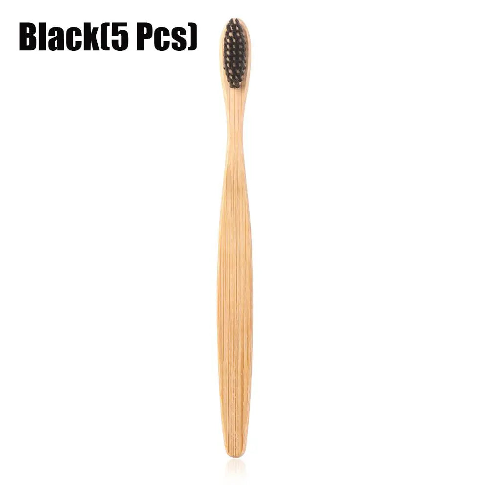Adult Oral Care Wooden Bamboo Toothbrush Teeth Brush Soft Fibre Hair Zpaxo Black-5 PCS-