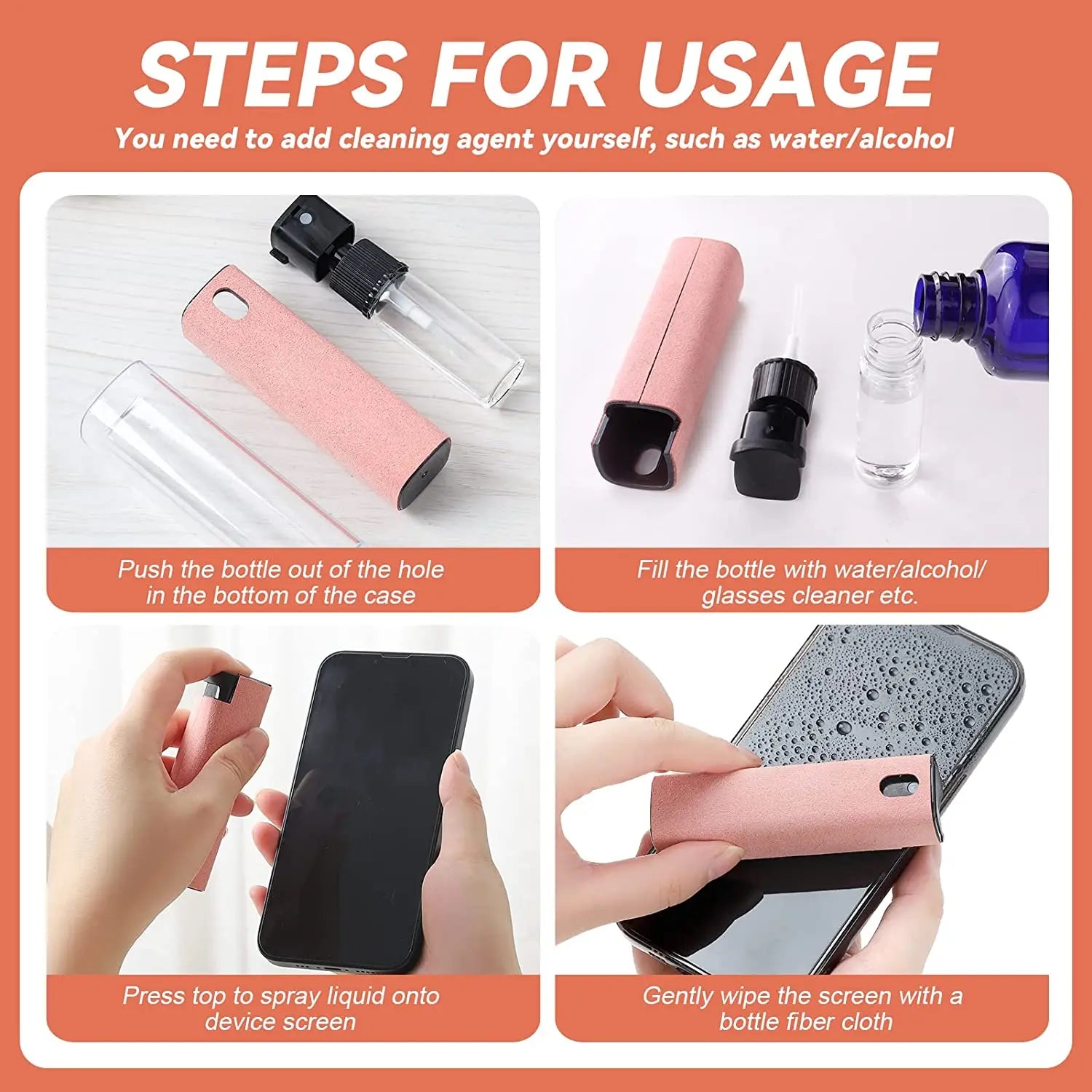 2 in1 Microfiber Screen Cleaner Spray Bottle Mobile Phone Tablet Computer Microfiber Cloth Cleaning Wipes For Apple Watch IPhone Zpaxo