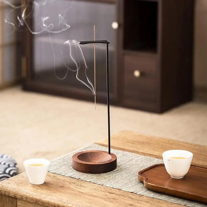 Upside Down Incense Burner – Wood & Metal Anti-Ash Stick Holder