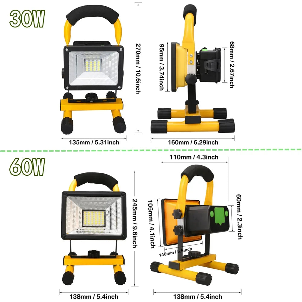 30W LED Rechargeable Floodlight – IP65 Waterproof Work Lamp