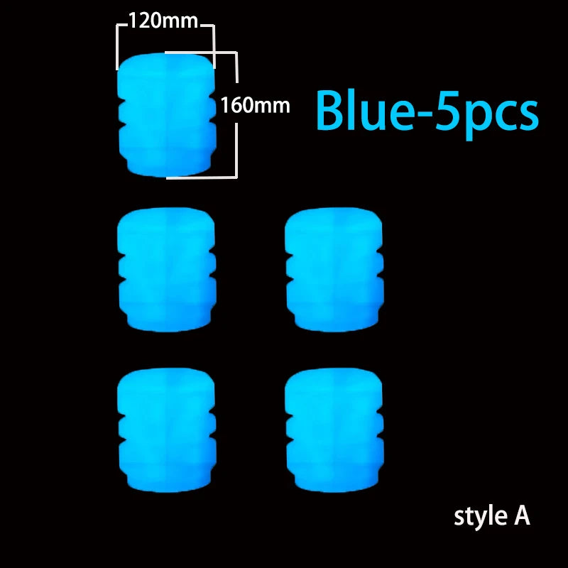 5pcs Luminous Valve Cap Car/Motorcycle/Bike Tire Screw Cap Protective Cap Valve Port Cars Tire decoration Parts Glow In Dark Zpaxo A BLUE