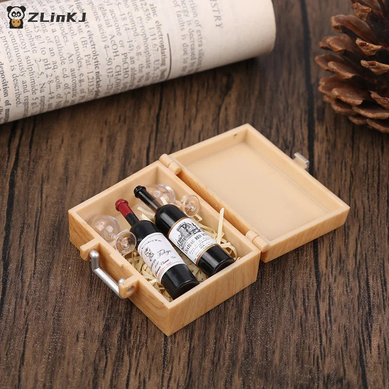 Miniature Food Play Doll House Simulation Red Wine Box Scene Props Zpaxo