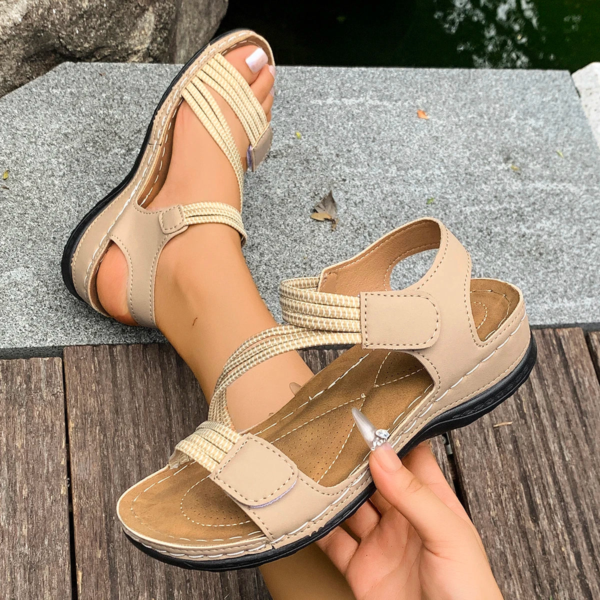 Women Sandals Casual Wedges Soft Heeled Lightweight Shoes Woman 2025 Zpaxo Beige 36