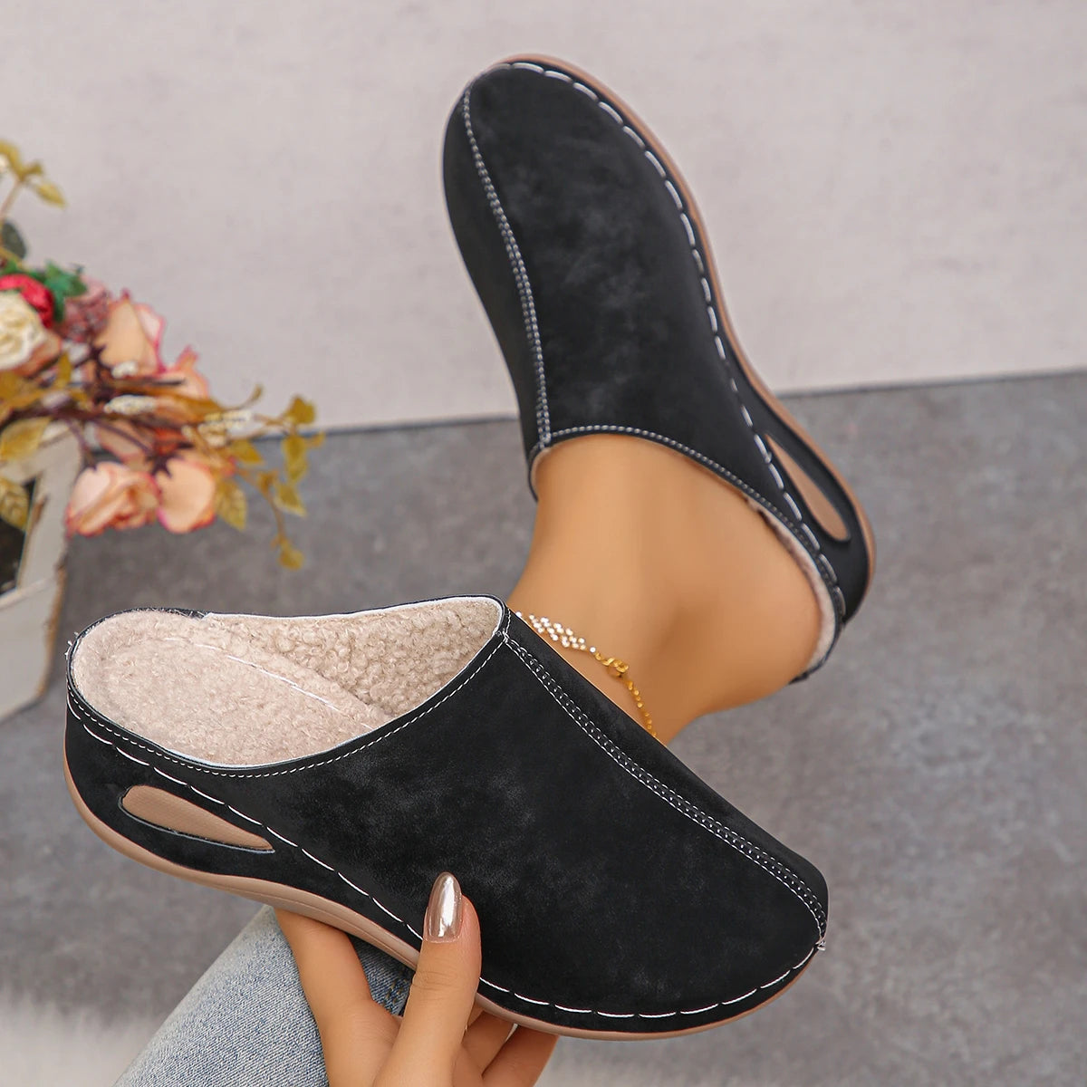 Women Slippers Large Fashionable Sandals Round Toe Slip-on Platform Zpaxo black 37