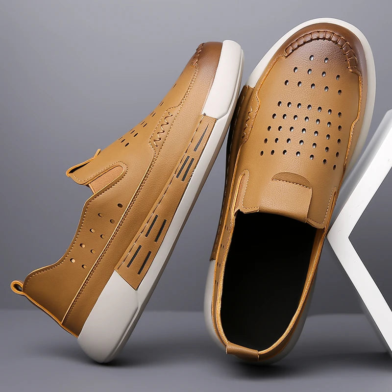 Men's Fashion Casual Shoes Leather Upper Lace-up Comfort Trainer