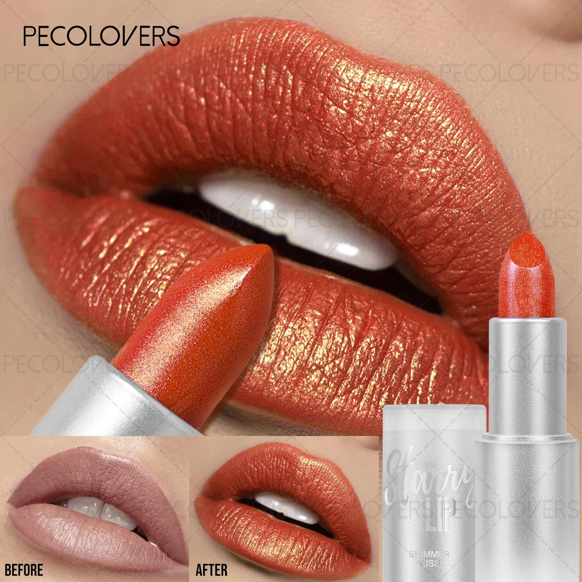 1 pc Lipstick, Pearlescent and Fine Glitter, Smooth and Matte Lightweight and Non-Stick, Long-Lasting Multi-Color Lipstick Zpaxo