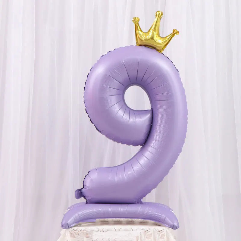 Light Purple Standing Foil Number Balloon Crown Digital Balloons Girl Zpaxo Number9 42inch