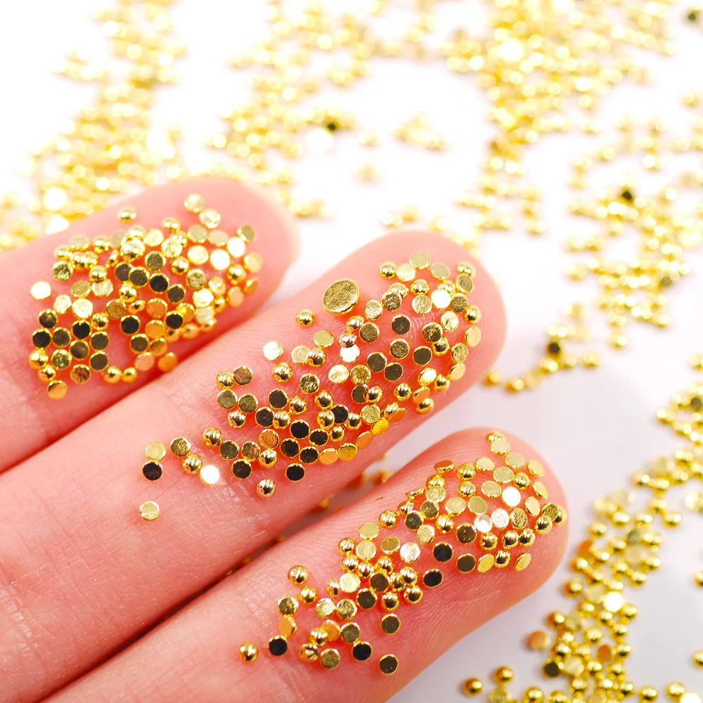 1000Pcs Gold 1.5/2/2.5mm Nail Art Rhinestones Nail Beads Alloy Gem Stones Flatback Nail Art Charms For Manicure 3D Stones Zpaxo