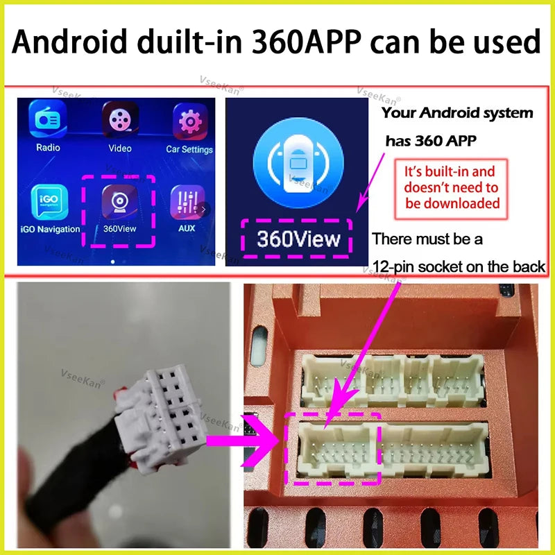 8K AHD 1080P 720P 3D Car 360 Panoramic Camera Rear+front+side Android