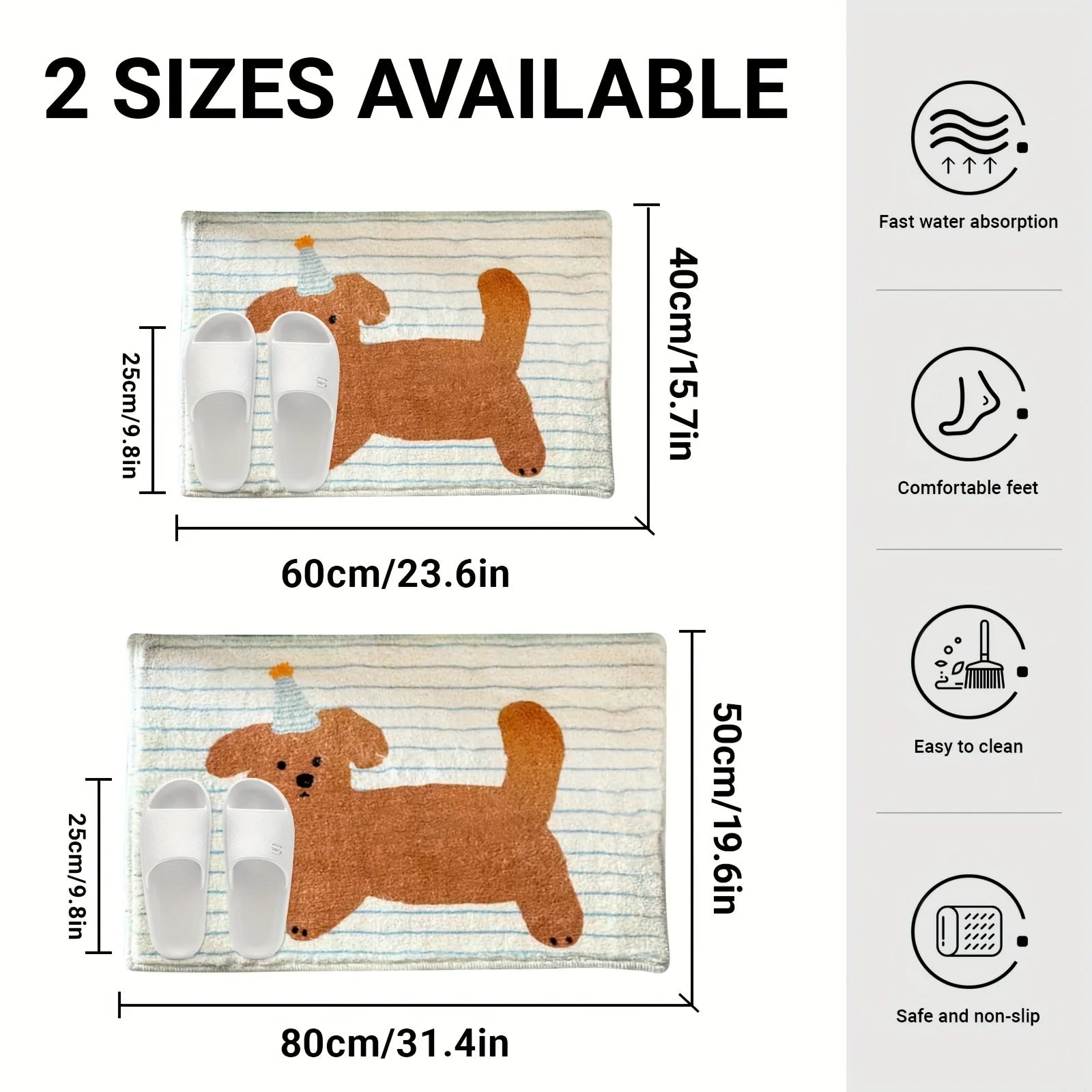 Cartoon Dog Stripe Bath Mat Non-slip Absorbent Flannel Rug Machine Zpaxo