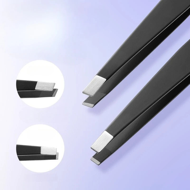 Precision Eyebrow Tweezers Stainless Pink Black Steel Eye Brow Clips