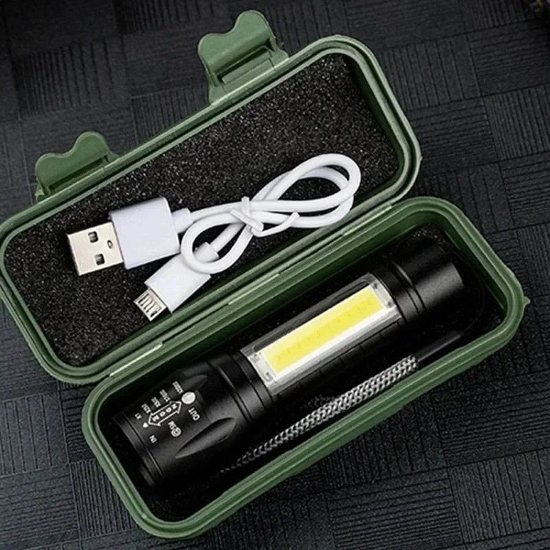 Mini Rechargeable LED Flashlight – Zoomable Spotlight & Floodlight