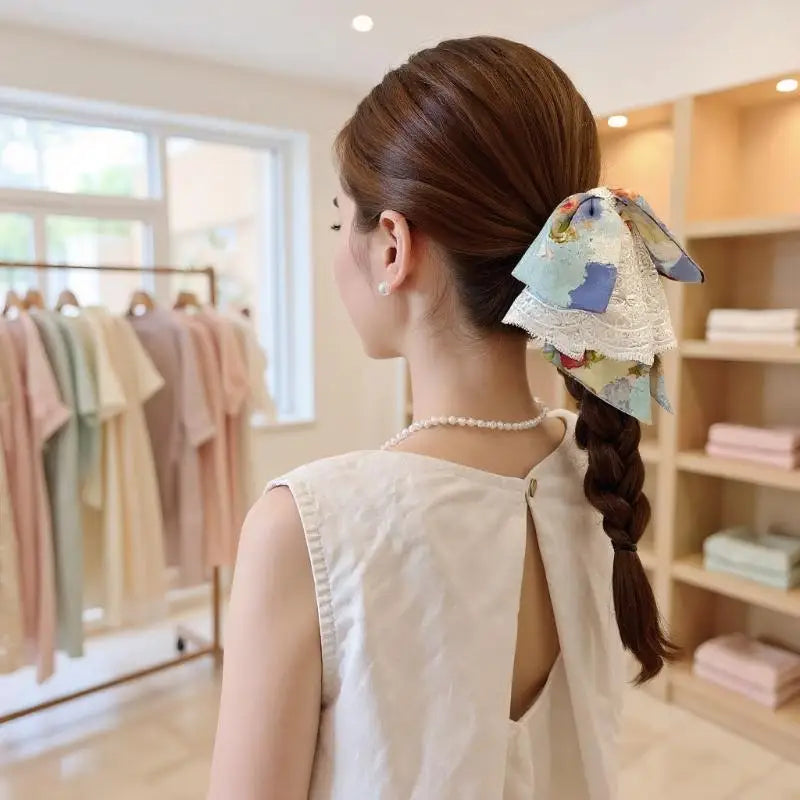 Women's Elegant Hair Claw Vintage Lace Bow Design Oil Painting Zpaxo