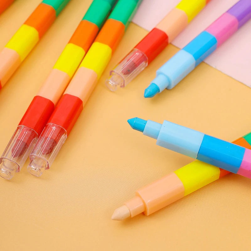 12-Color Building Block Crayons Fun Rainbow Color Stackable Drawing Crayons Graffiti Pen Art Supplies Birthday Gift Boy Girl Zpaxo