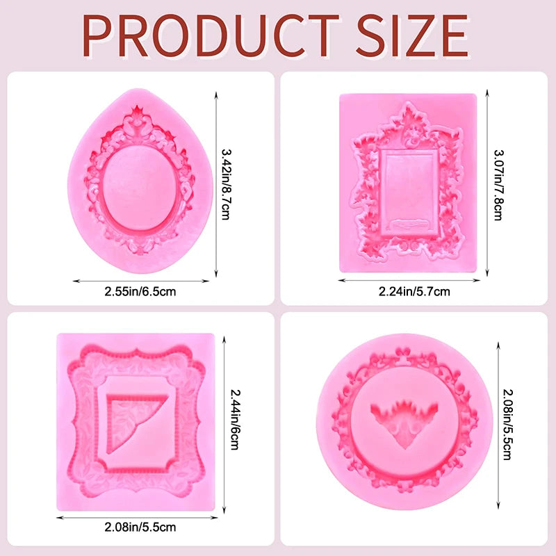 4Pcs Silicone Frame Molds For Chocolate, Mini Air Dry Clay Molds, Polymer Clay Molds, Photo Frame Molds Zpaxo 4Pcs