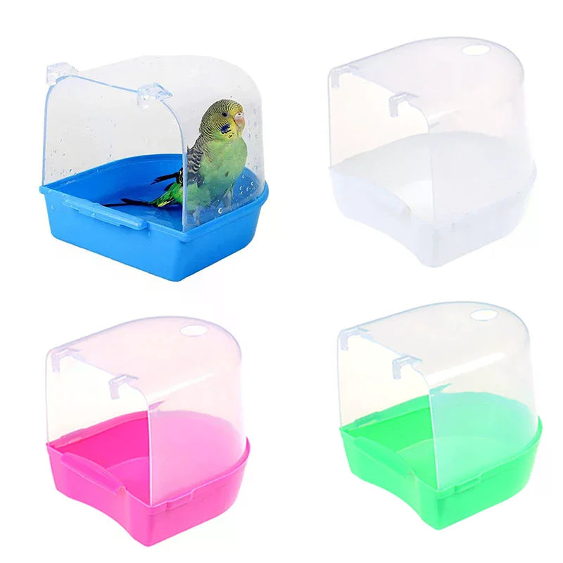 Plastic Bird Water Bath Box Bathtub Parrot Parakeet Hanging Bowl Zpaxo
