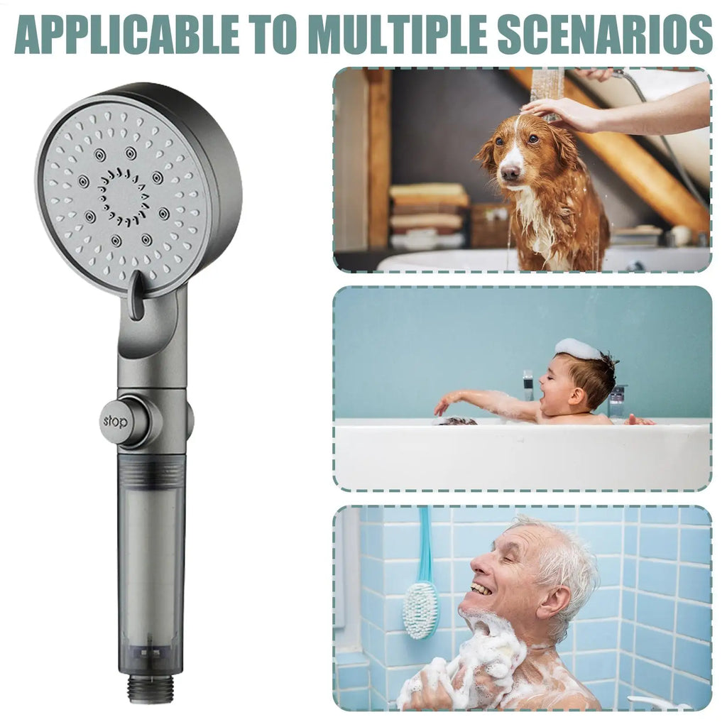 5-Mode Filtered Shower Head Pressure Adjustable Sprayer 5 Filters
