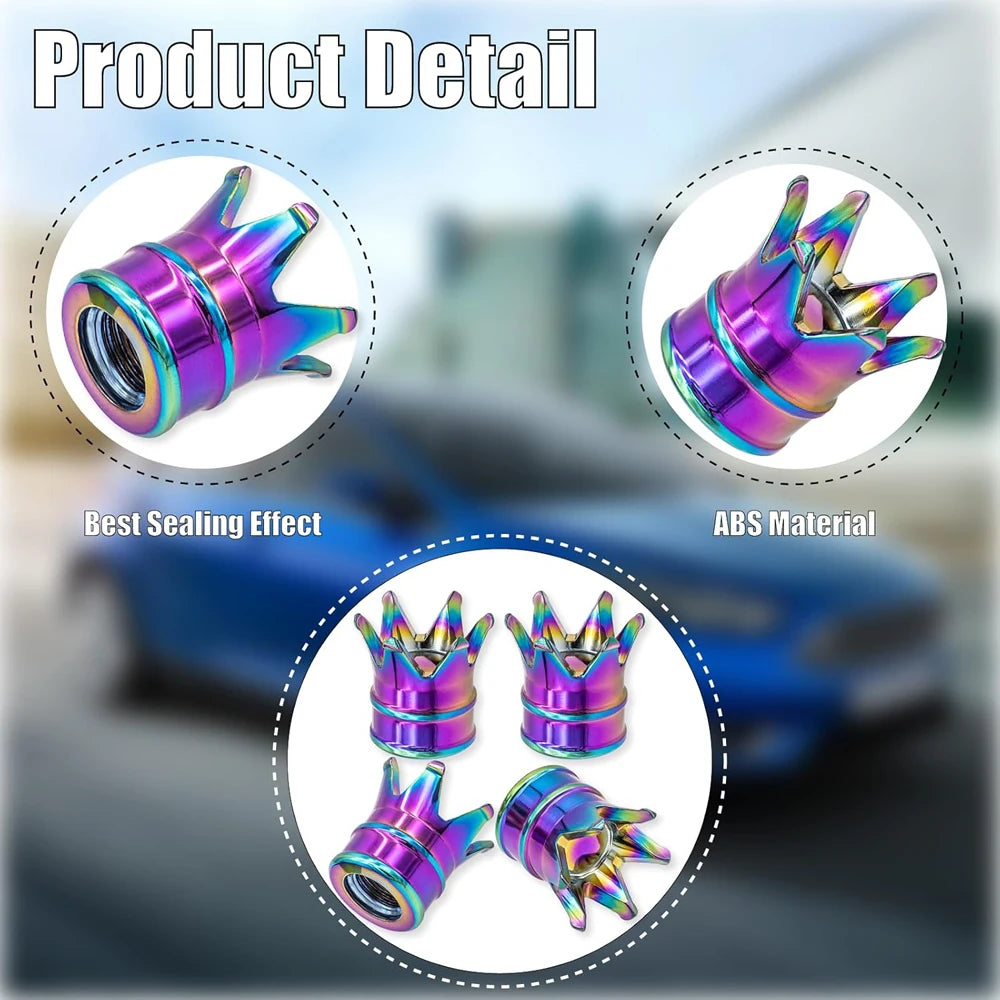 4-Pack Crown Aluminum Tire Valve Stem Caps – Dustproof & Stylish