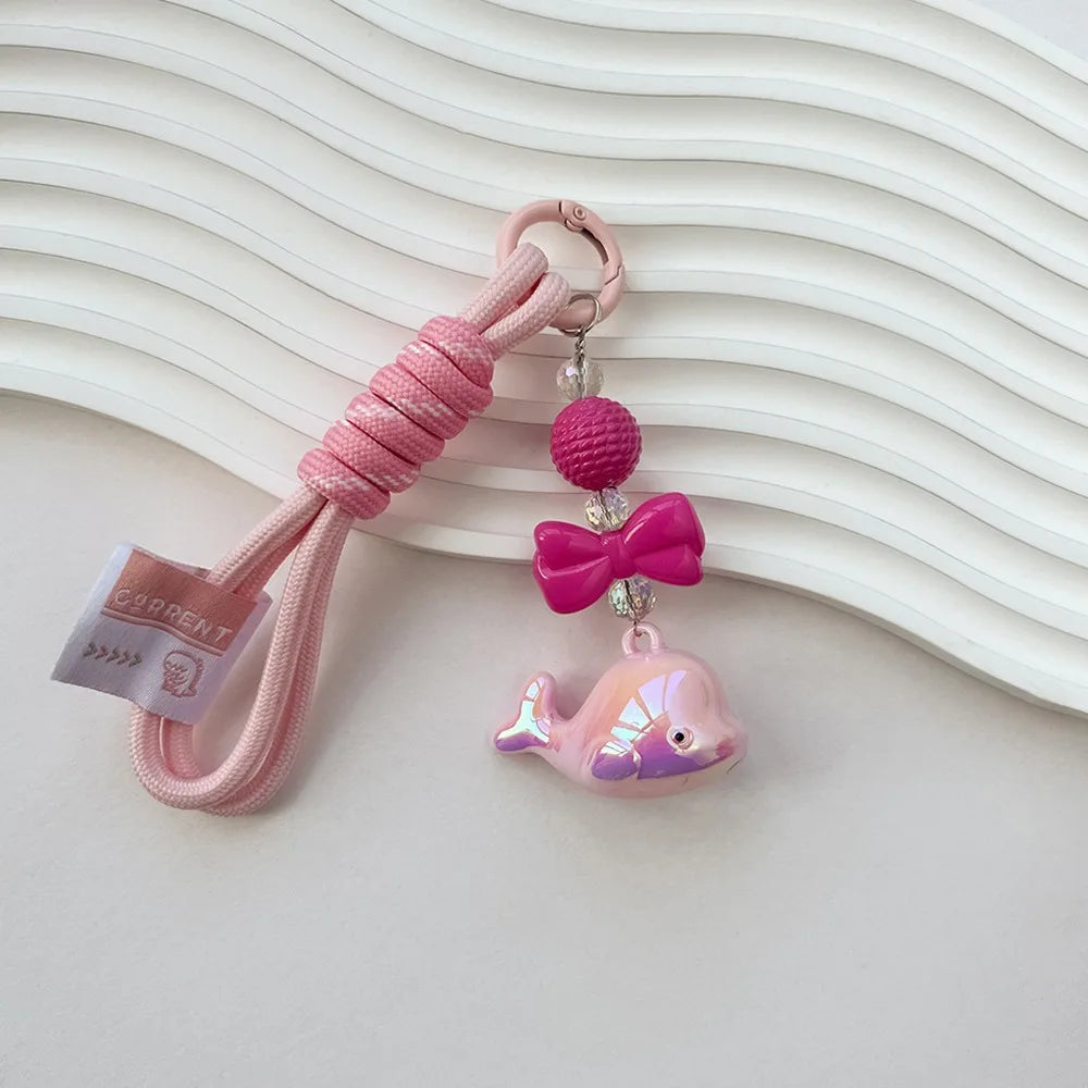 Creative Cartoon Whale Keychain Acrylic Backpack Hanging Woven Rope Pendant Earphone Case Decoration Ornaments Car Key Ring Toys Zpaxo