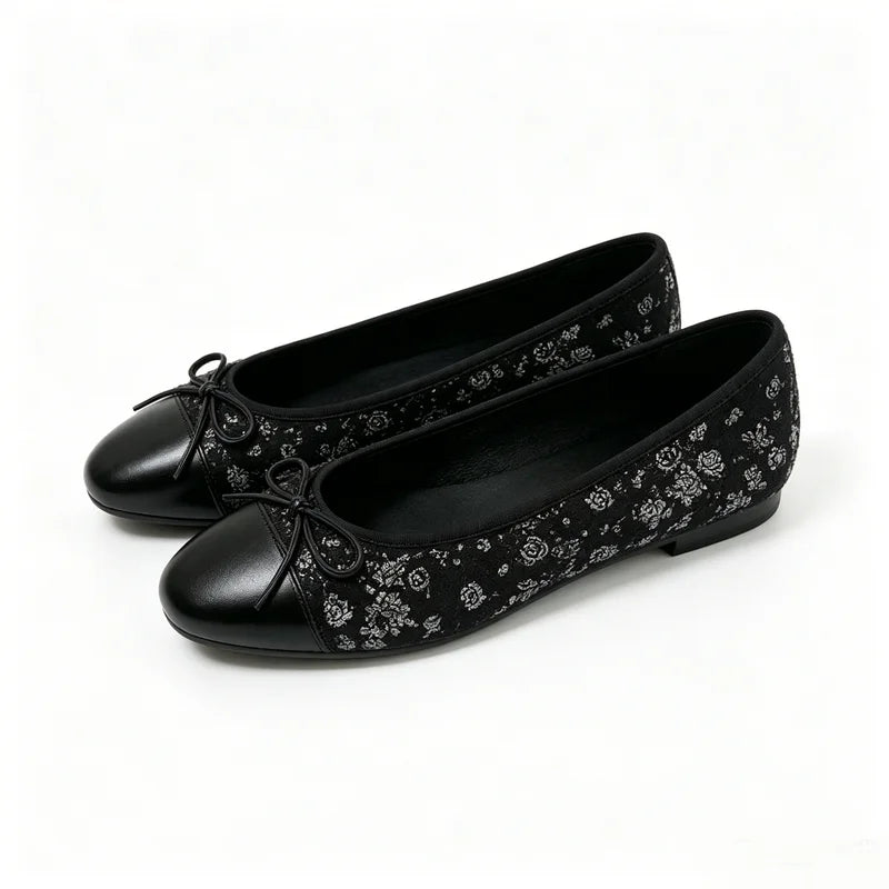 Women Tweed Ballet Flats Bow Decor Soft Flat Shoes Ladies Elegant Daily Commuter Walking Loafers Vintage Non Slip Dress Shoes Zpaxo Black 40