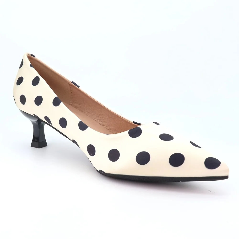 Black & White Polka Dot Heels – Retro Faux Leather Pumps