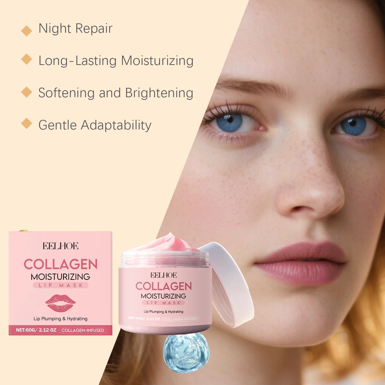 Collagen Lip Mask Overnight Repair Moisturizing Nourishing Treatment for Dry Flaky Lips Women's Lip Care Essential Fade Lip Line Zpaxo