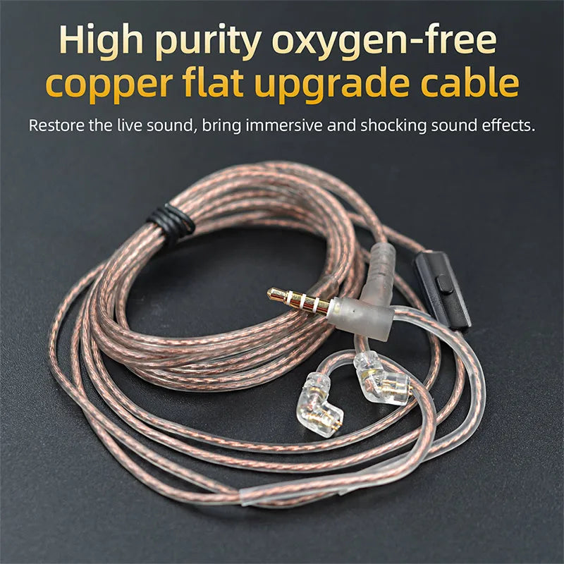 For KZ ZS10 ZSN ZEX In Ear Cable High-Purity Oxygen-Free Copper Twisted Earphones Cable 2pin Cable Silver Plated Cable With Mic Zpaxo