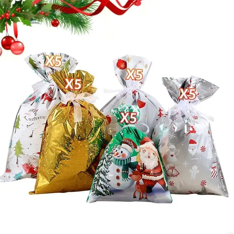 Christmas Bags Holiday Secure Ribbon Closure Supports Party Assorted