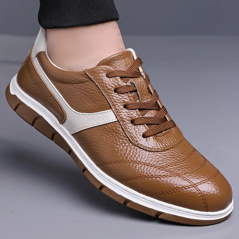 Men's Fashion Casual Shoes Leather Upper Lace-up Comfort Trainer