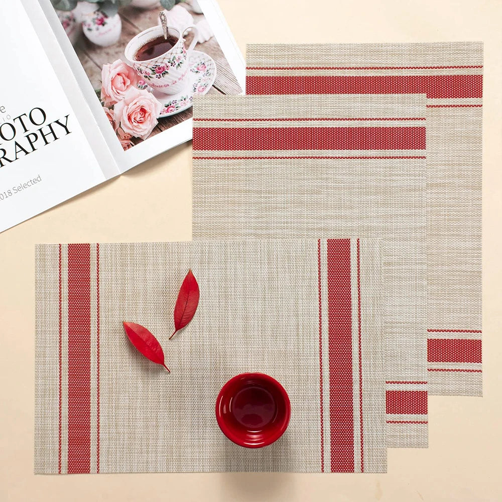 3Pcs Stripe Placemats Heat-Resistant Woven Vinyl PVC Table Mats for Dining Table Washable Zpaxo