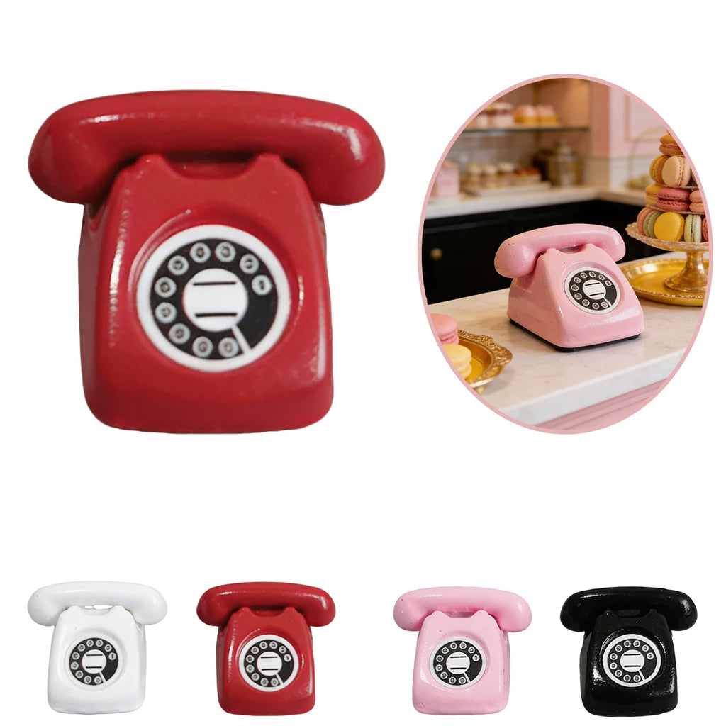 1:12 Miniature Vintage Rotary Telephone – Dollhouse Retro Phone