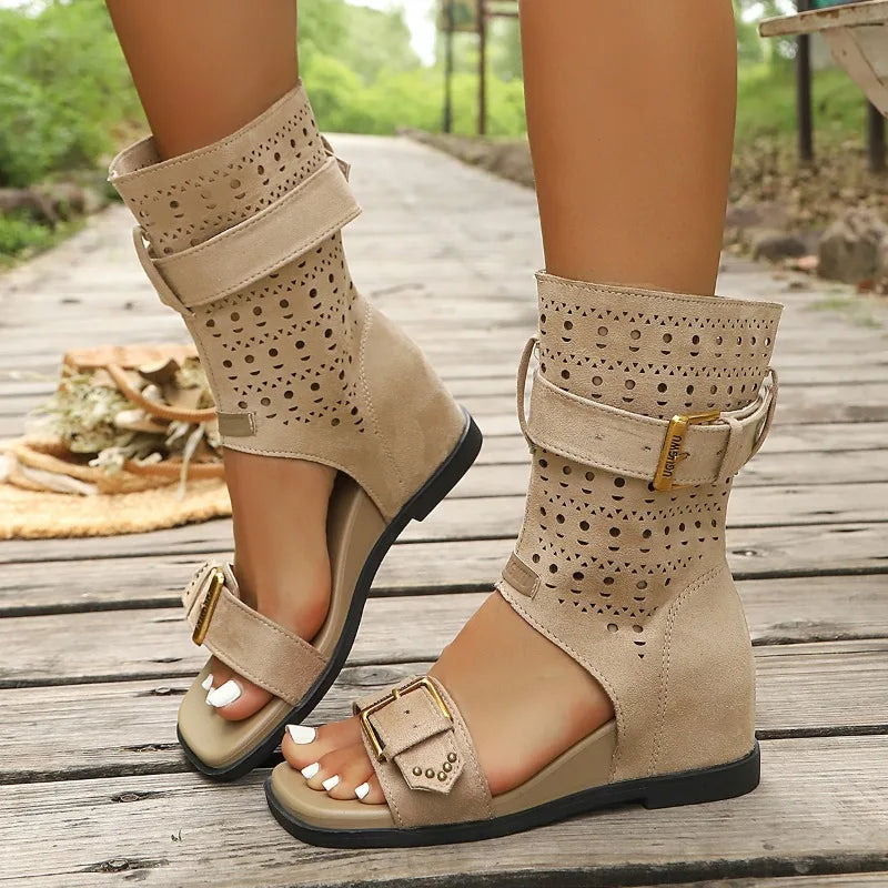 Women's Square Open Toe Solid Breathable Wedge Heel Sandals Women Zpaxo