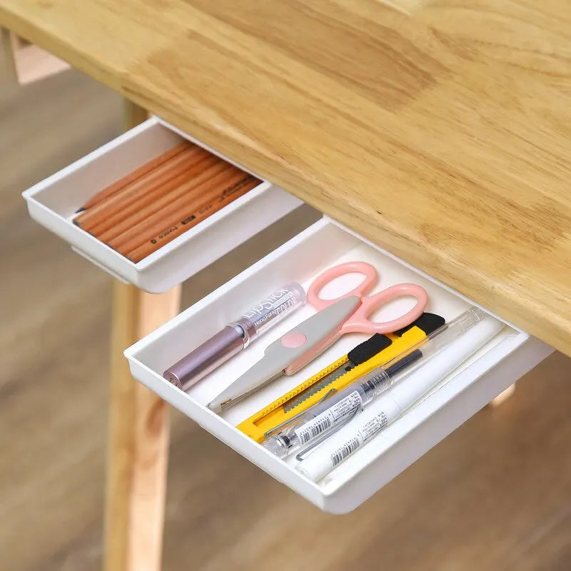 Hidden Storage Box Desk Storage Drawer Self-Adhesive Plastic Table Storage Holder Simple Sundries Cosmetics Stationery Organizer Zpaxo