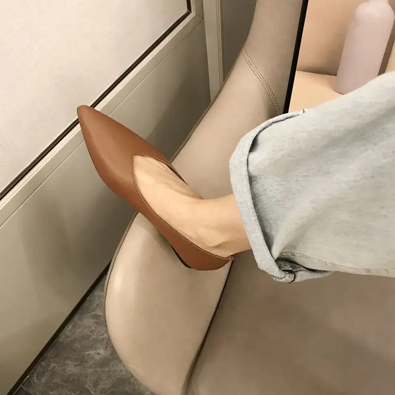 Women's Shoes Large Size 2026 Pointed-Toe Flat Shoes Women's Low-Cut Comfortable Boat Shoes ladies Zpaxo Brown 42