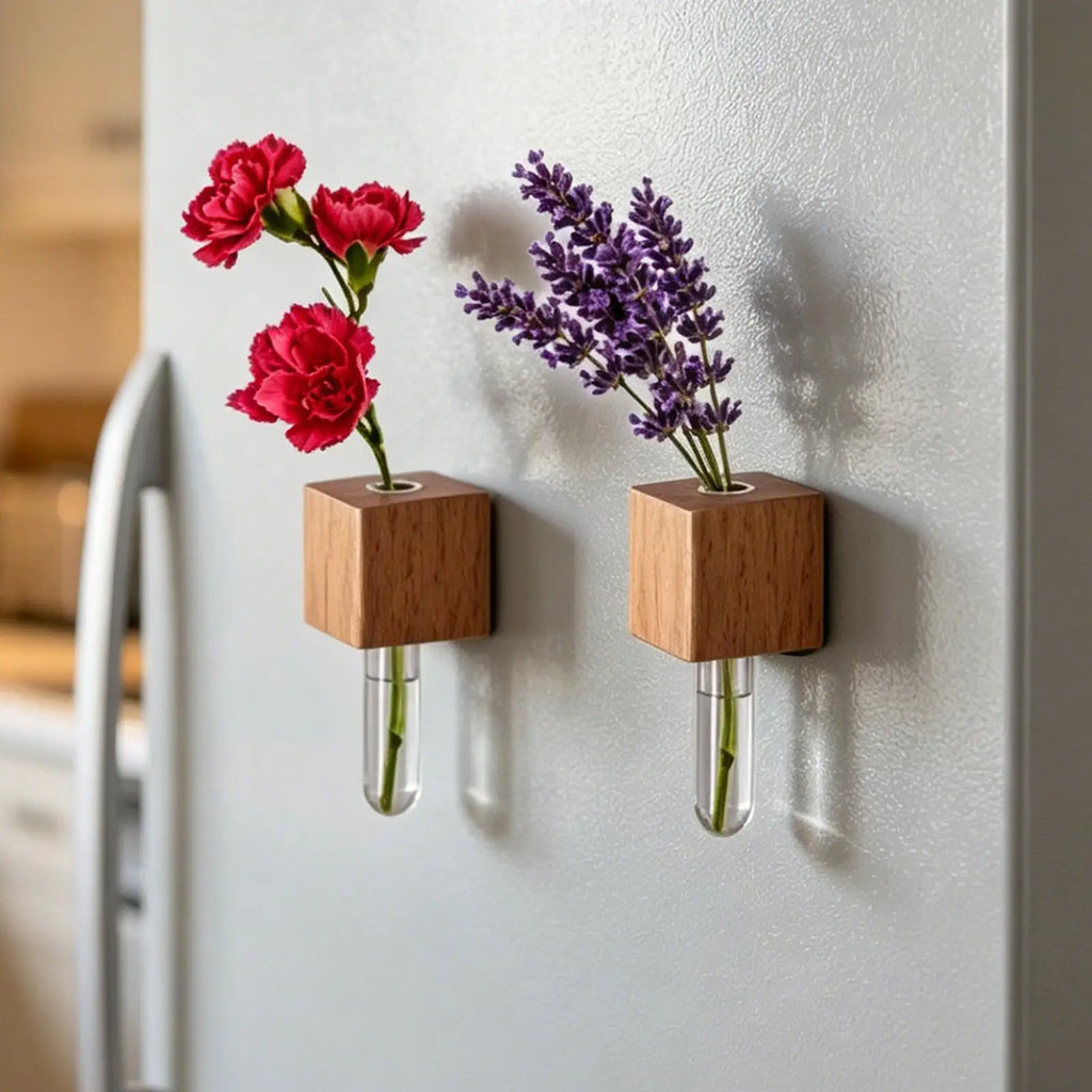 Magnet Vases Refrigerator Wood Rustic Propagation Station Mini Wall