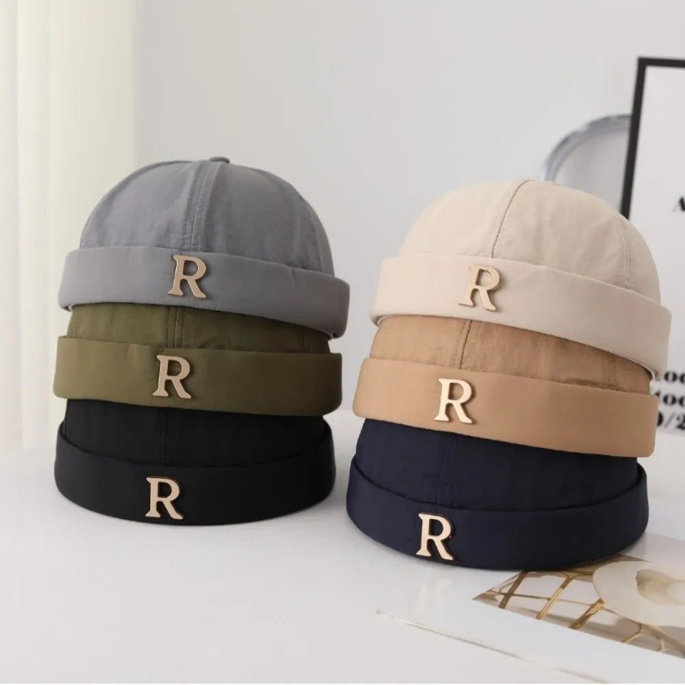 Fashion R Letter Brimless Docker Cap Lightweight Breathable Beanie Hat Quick Drying Sun Protection Landlord Hat Spring Zpaxo