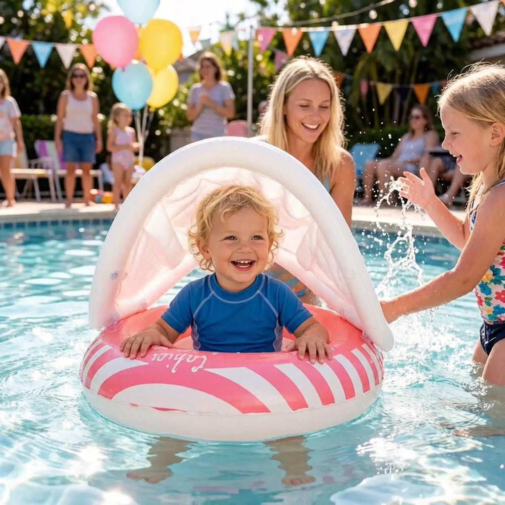 Pool Floats For Kids Blow Up Swimming Ring Seat With Sun Canopy Children's Pool Float For Summer Vacation Travel Hotel Resort Zpaxo