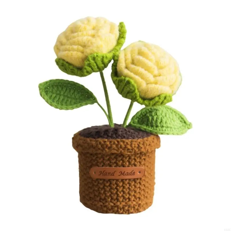 Hand Crocheted Rose Flower Potted Plant Decoration Home Office Desk