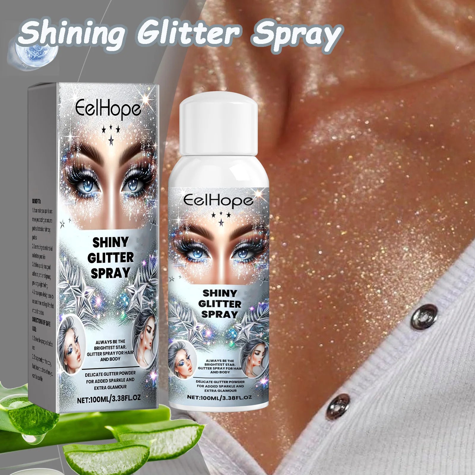 Glitter Highlighter Spray for Hair Body & Clothes – Party Glow Body Glitter Spray Zpaxo