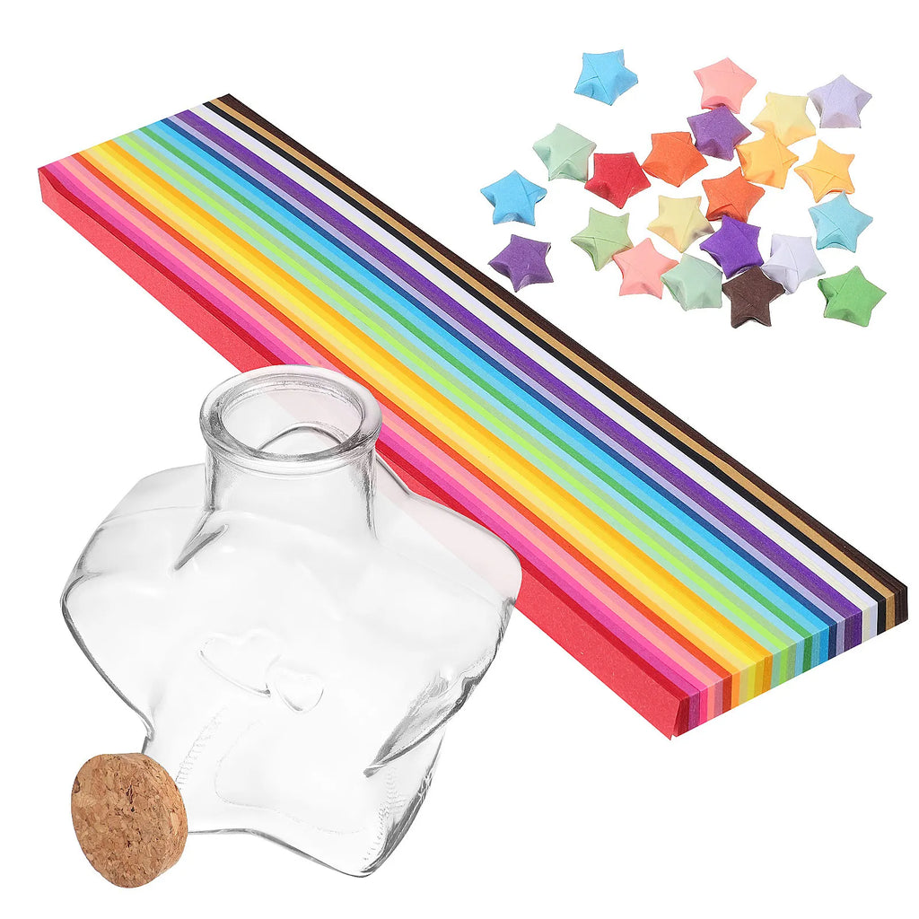 540Sheets Rainbow Origami Star Paper Strips Glass Wishing Bottle DIY