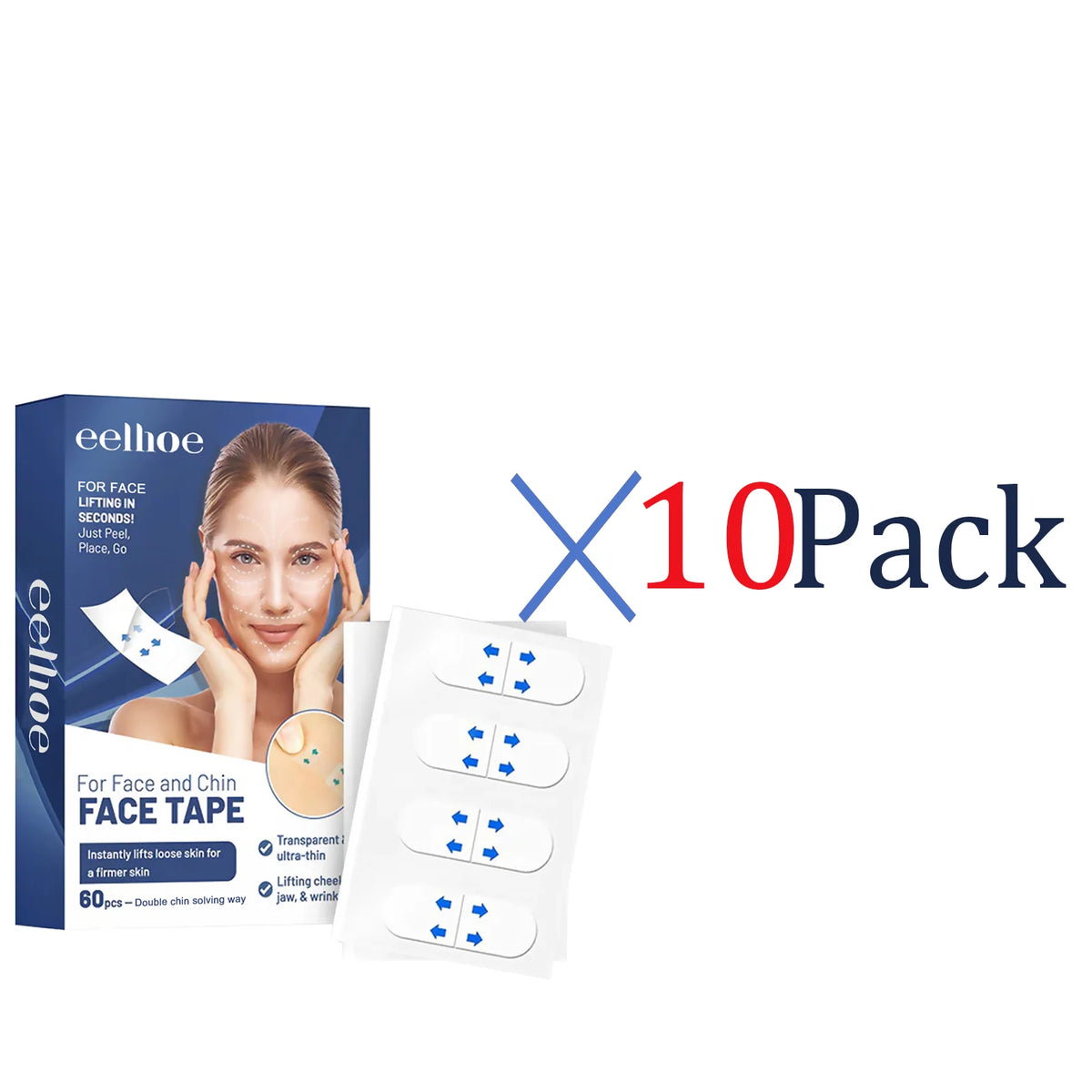 60 Pcs Face Lifting Strips V Shape Lift for Jawline Instant Face Tightening Patches to Reduce Double Chin Anti Sagging Collagen Zpaxo 10 Pack