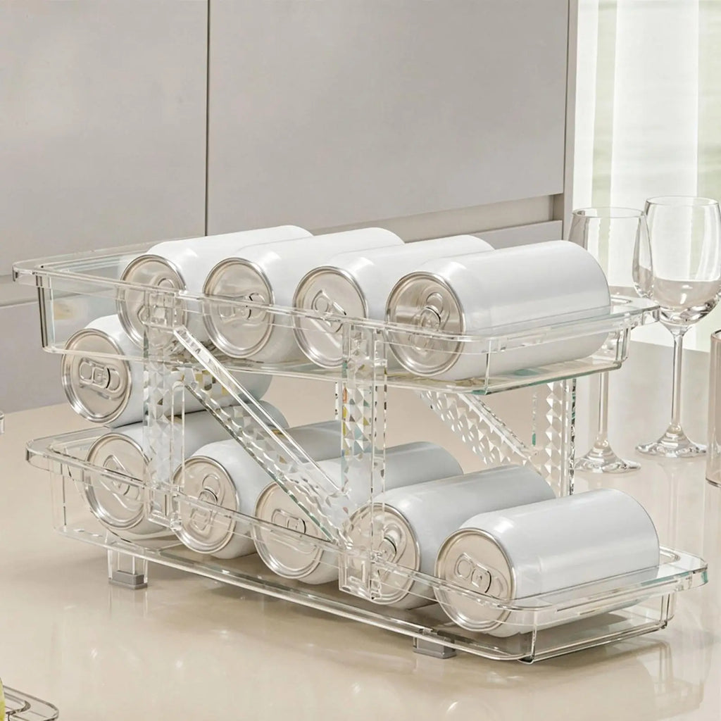 Soda Can Organizer Refrigerator 2-Layer Adjustable Width Bin Holder