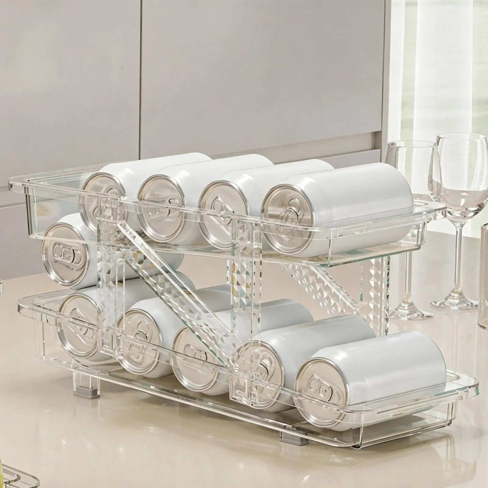 Soda Can Organizer Refrigerator 2-Layer Adjustable Width Bin Holder
